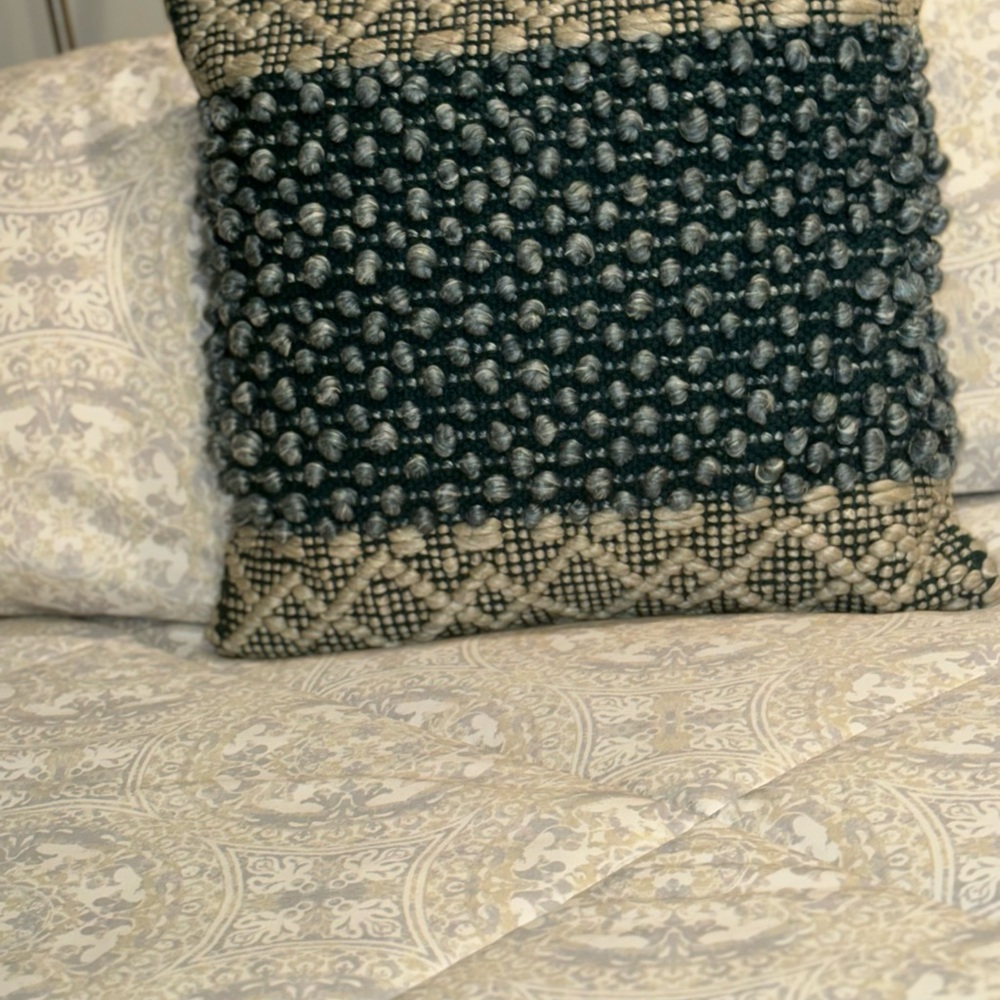 Anthropologie Home blue and Cream Textured Pillow square